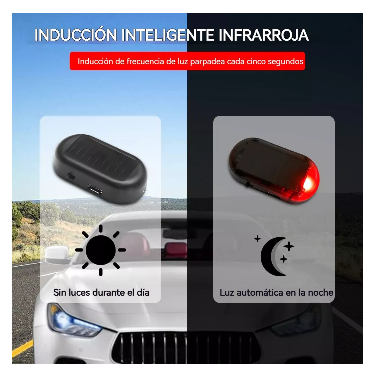 Foto 4 pulgar | Alarma De Simulador De Coche Luz Led Solar De Seguridad 2 Pcs Negro