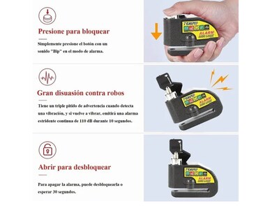 Foto 2 | Alarma Xtellar Motocicle Bloqueo Impermeable Freno Disco Candado