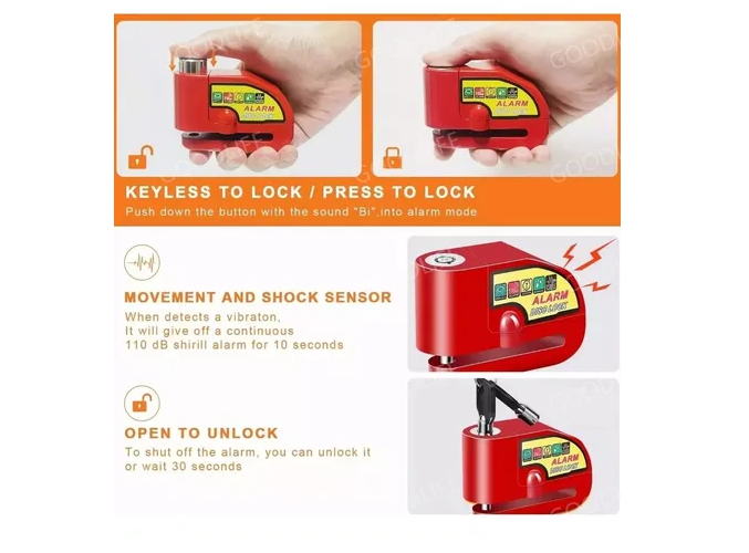 Foto 5 pulgar | Xtellar Alarma De Seguridad Ultra Resistente Para Motocicleta Con Bloqueo De Disco Y Freno