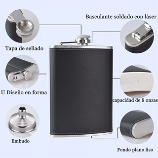 Foto 2 | Licorera Y Ánfora de Bolsillo de 8oz con Copas de Vino 236 ml Eo Safe Imports Esi-15443 Negro