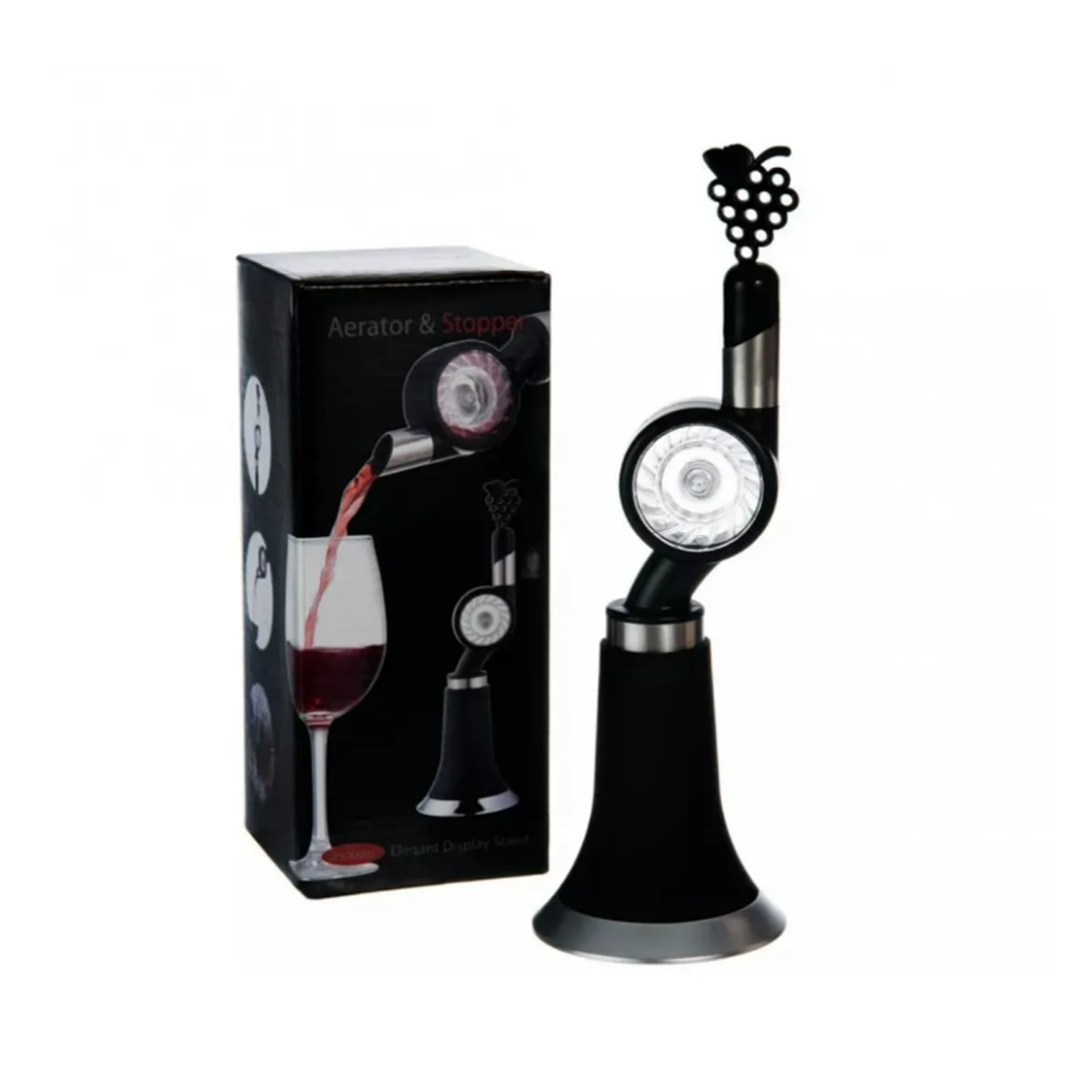 Aireador Decantador de Vino Homehacks color Negro Dispositivo Giratorio con Base