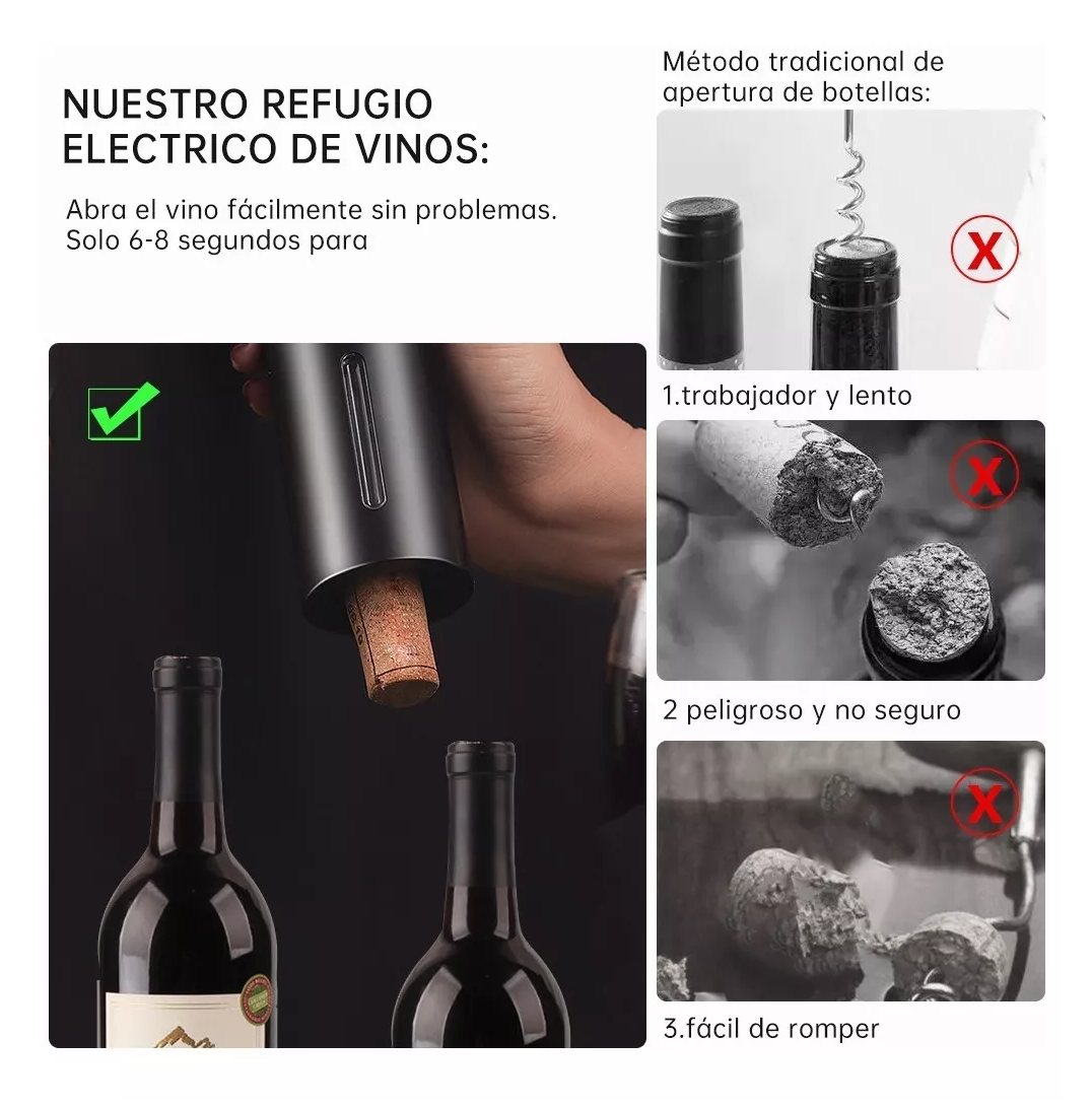 Foto 6 pulgar | Sacacorchos Eléctrico Para Vino 7 En 1 Juego De Destapador Negro