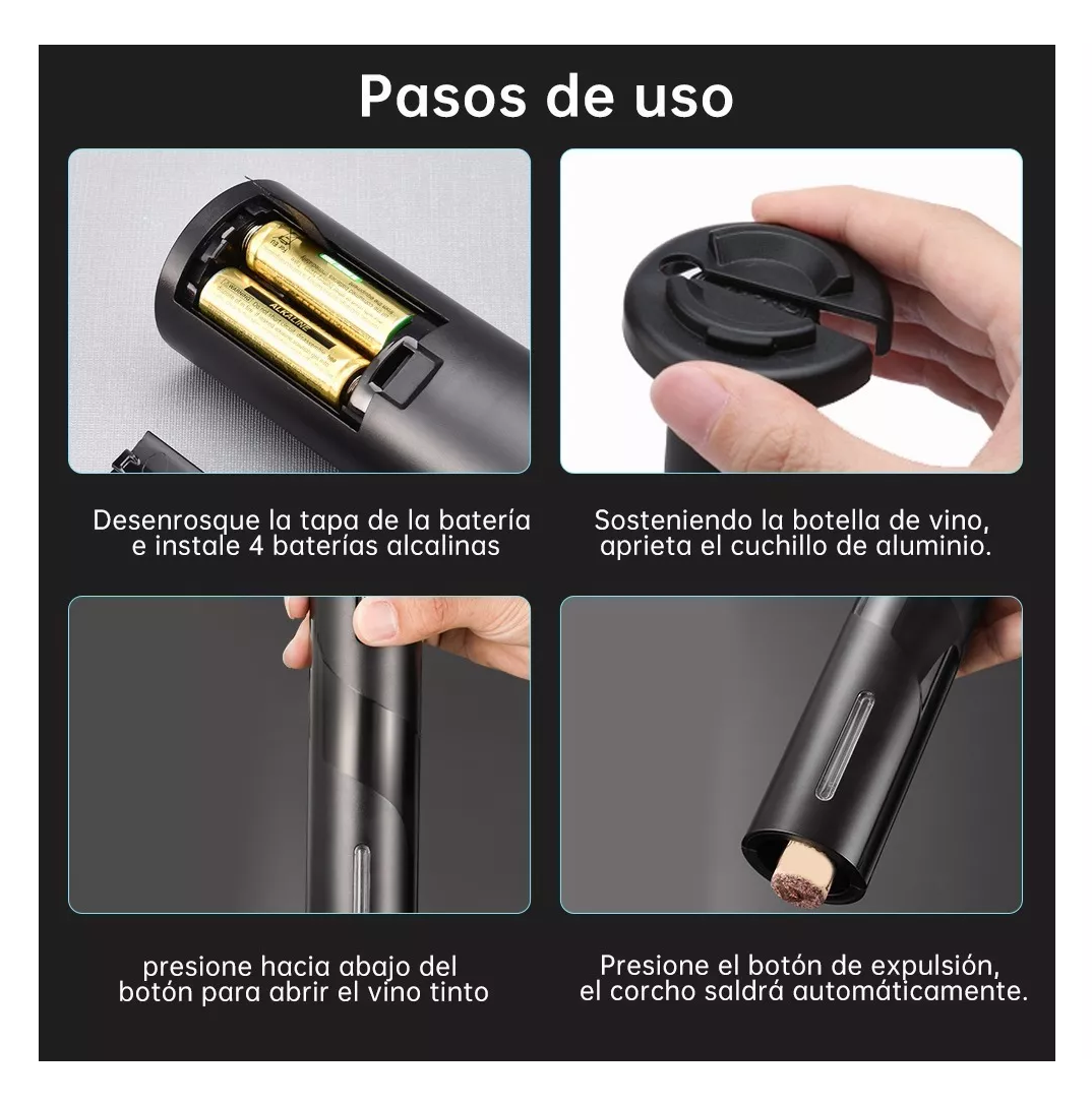 Foto 5 pulgar | Sacacorchos Eléctrico Para Vino 7 En 1 Juego De Destapador Negro