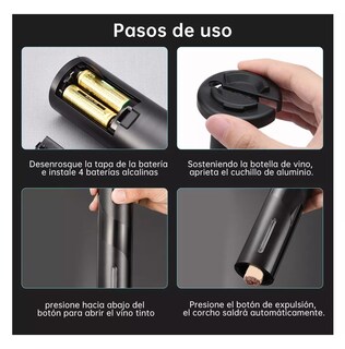 Foto 4 | Sacacorchos Eléctrico Para Vino 7 En 1 Juego De Destapador, Belug Negro