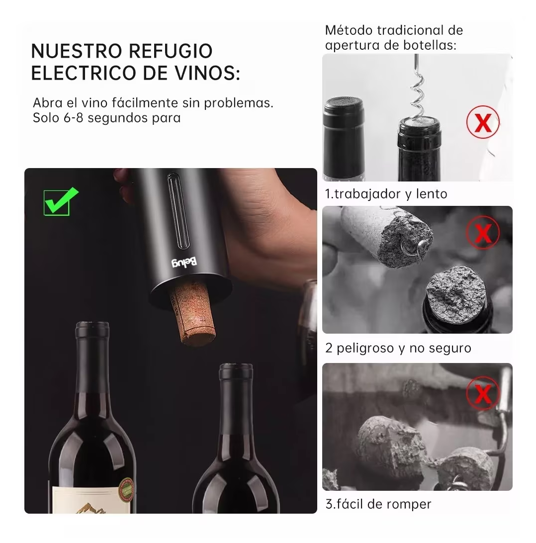 Foto 6 pulgar | Sacacorchos Eléctrico Para Vino 7 En 1 Juego De Destapador, Belug  Negro