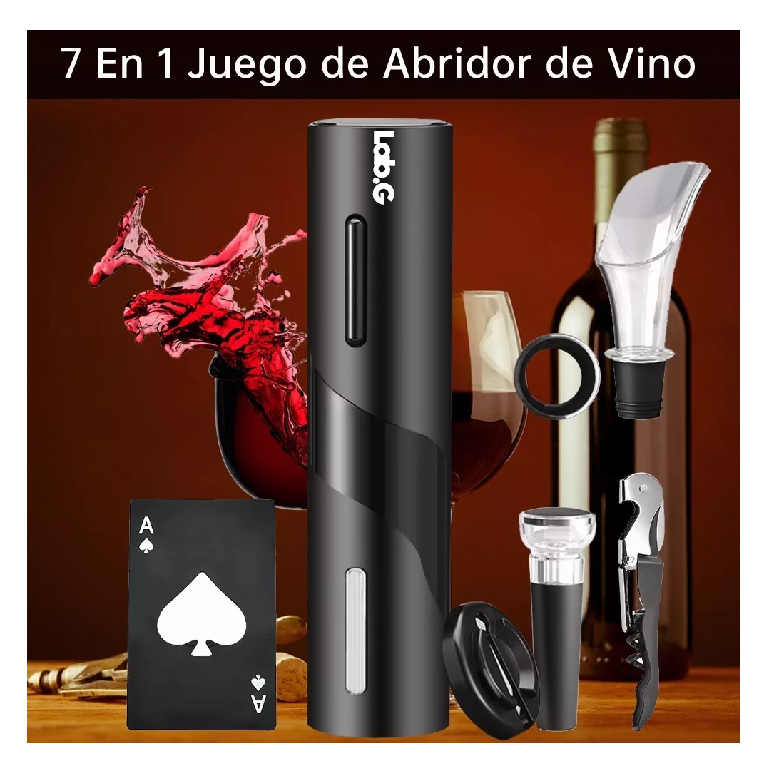 Foto 3 pulgar | Sacacorchos Eléctrico Para Vino Lab.g 7 En 1 Juego De Destapador Negro