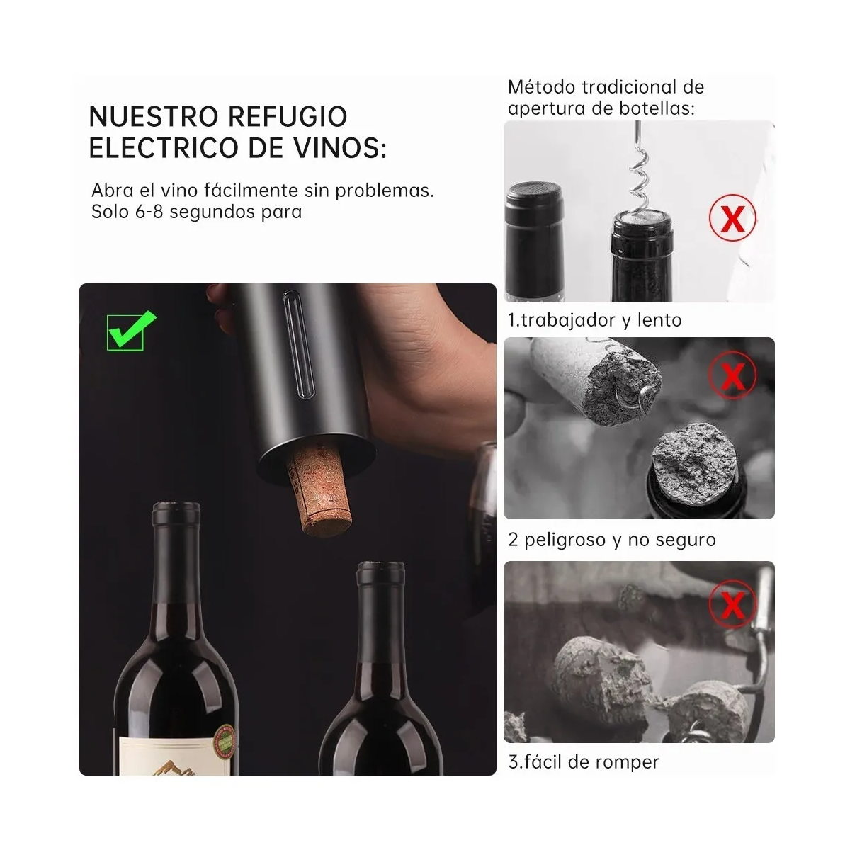 Foto 3 pulgar | Sacacorchos De Vino Eléctrico Reutilizable 7 En 1 Lab.g Negro