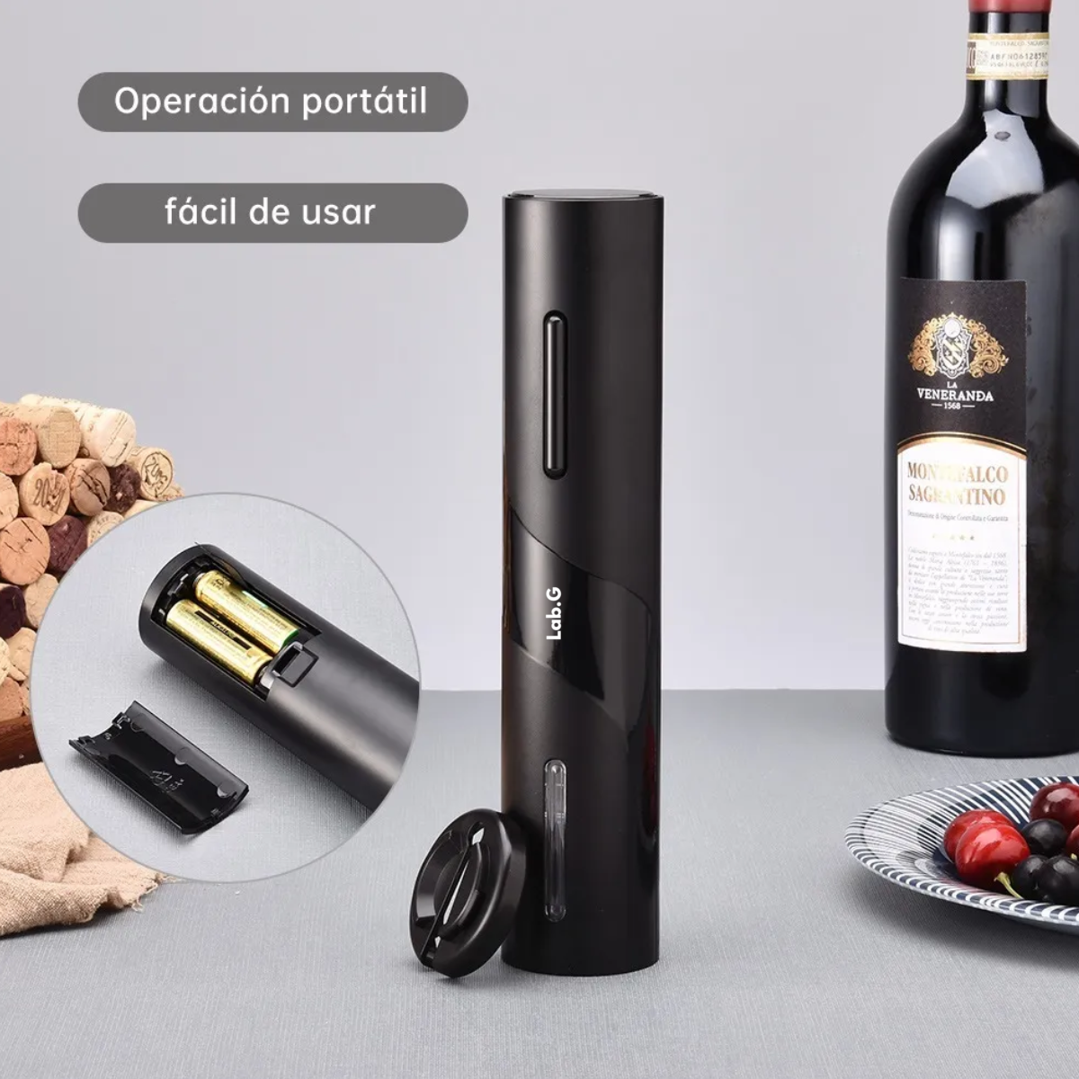 Foto 5 | Sacacorchos De Vino Eléctrico Reutilizable 7 En 1 Lab.g Negro
