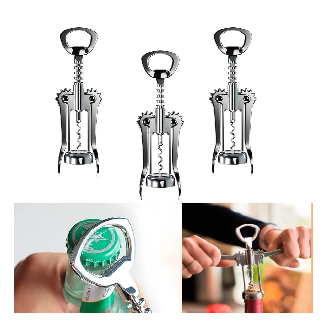 Foto 3 pulgar | 3 Piezas Destapador De Vino/destapa Corchos/saca Corchos Plata
