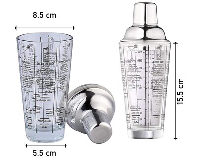 Foto 2 | Coctelera Shaker con Recetas de 400 ml/ 14 oz de Vidrio Transparente