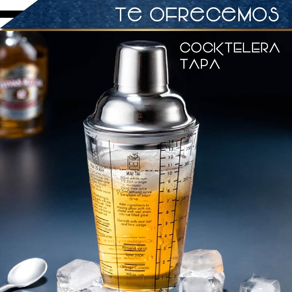 Coctelera Shaker Con Recetas De 400 Ml/ 14 Oz De Vidrio Transparente |  