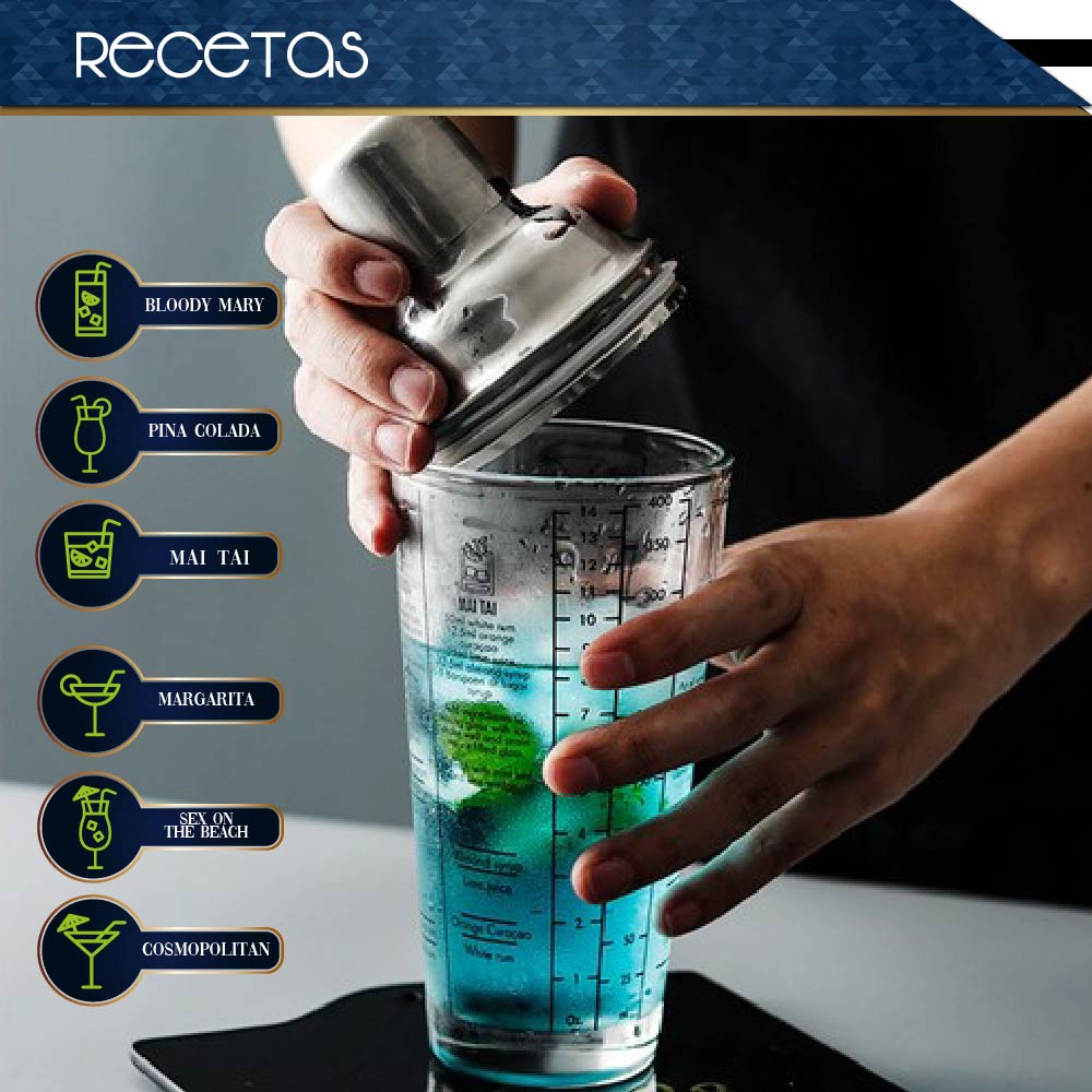 Foto 6 pulgar | Coctelera Shaker con Recetas de 400 ml/ 14 oz de Vidrio Transparente