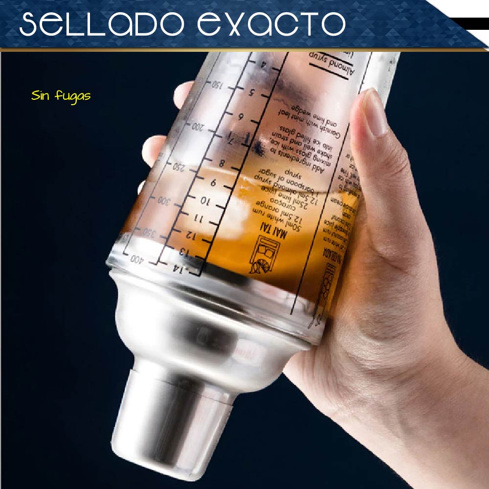 Foto 9 pulgar | Coctelera Shaker con Recetas de 400 ml/ 14 oz de Vidrio Transparente