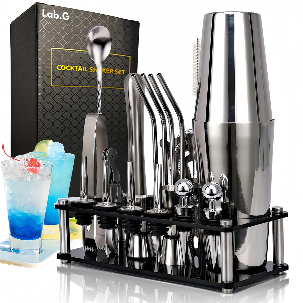 Foto 2 | Kit De Cocteleria 20 Pieas Shaker Cocktail Bar Set 550ml Lab.g Plata