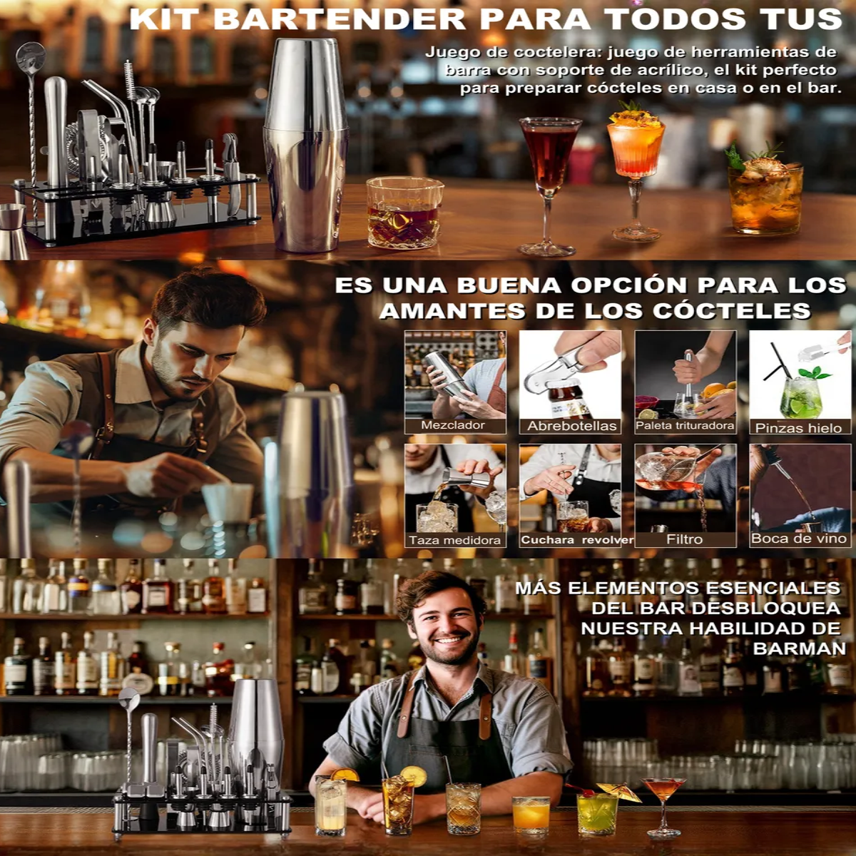 Foto 4 | Kit De Cocteleria 20 Pieas Shaker Cocktail Bar Set 550ml Lab.g Plata