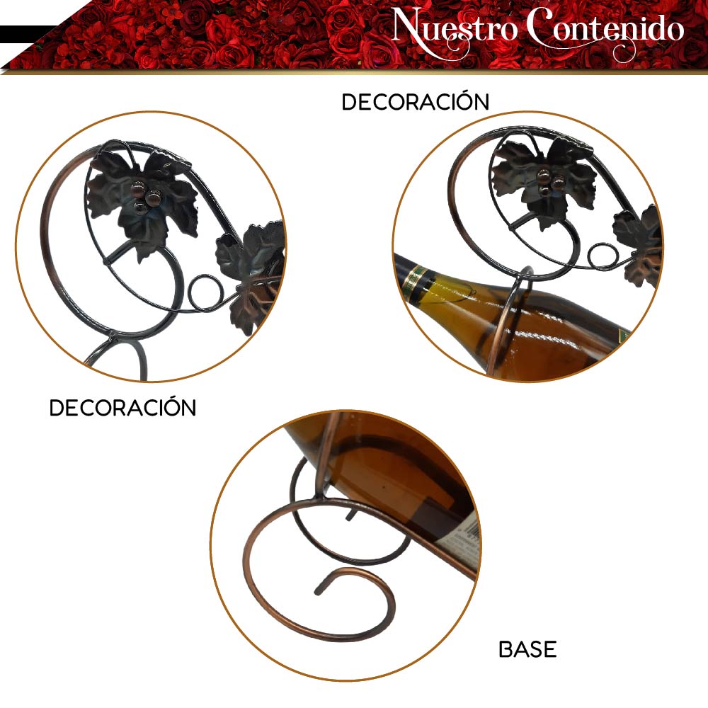 Foto 4 pulgar | Soporte Para Botellas De Vino De Acero Cromado, Portabotellas Vintage Color Negro
