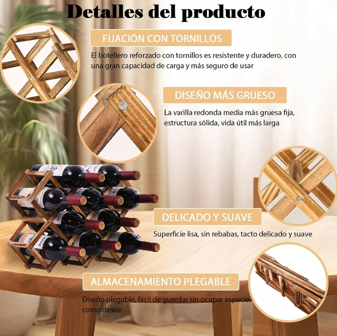 Foto 4 | Xtellar Soporte Elegante Y Portátil Para Botellas De Vino De Madera Premium