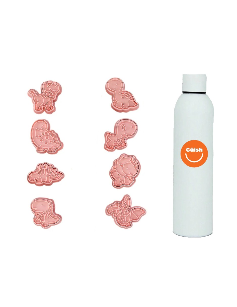 8 Pzs Cortadores De Galletas Dinosaurios + Termo Güish Gratis