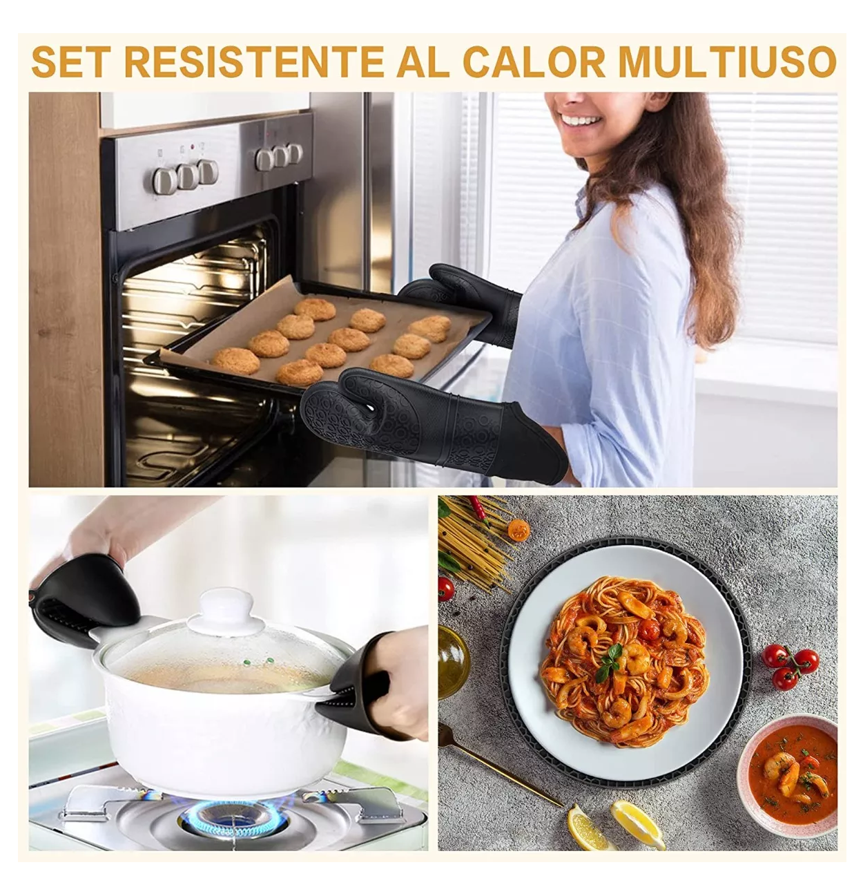 Foto 4 | Guantes De Silicon Cocina/horno 6 Piezas Resistente Al Calor Negro