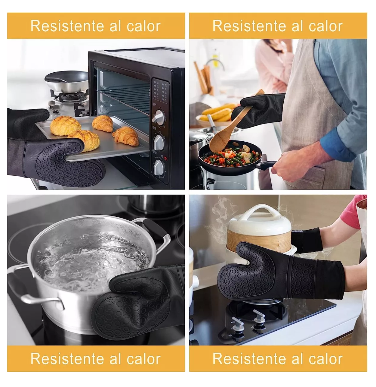 Foto 5 | Guantes De Silicon Cocina/horno 6 Piezas Resistente Al Calor Negro