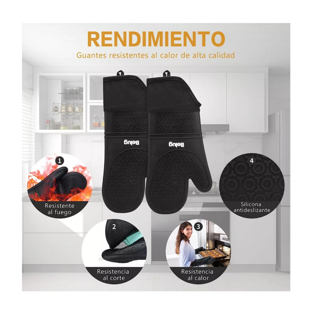Foto 3 pulgar | Guantes De Silicon Cocina/horno 6 Piezas Resistente Al Calor Negro Belug
