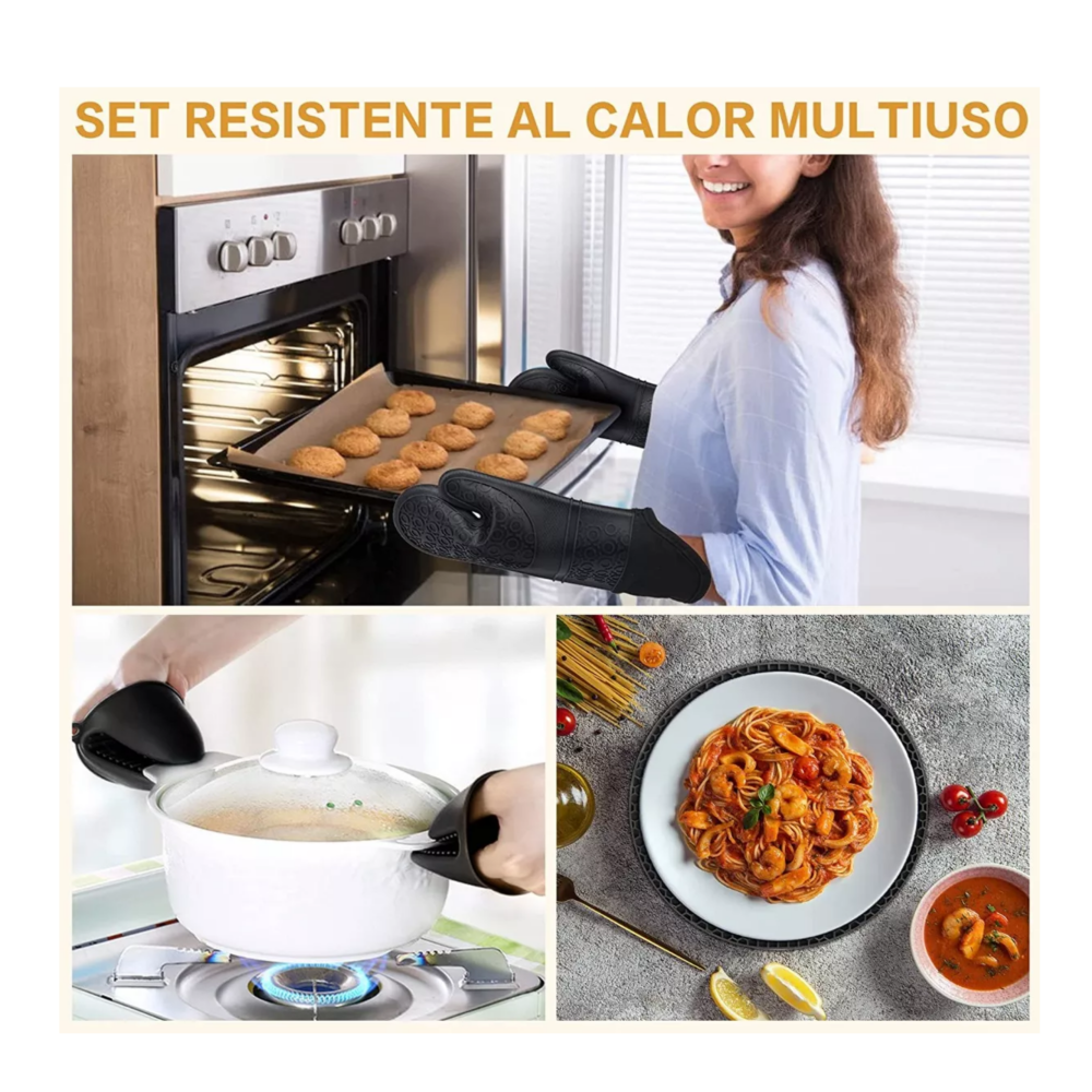 Foto 5 pulgar | Guantes De Silicon Cocina/horno 6 Piezas Resistente Al Calor Negro Belug