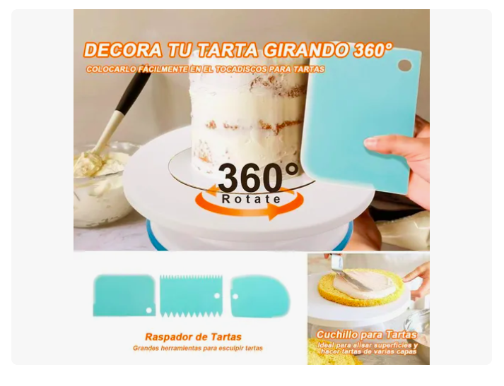 Foto 4 pulgar | Set Utensilios Repostería Pastelería Base Giratoria Pastel