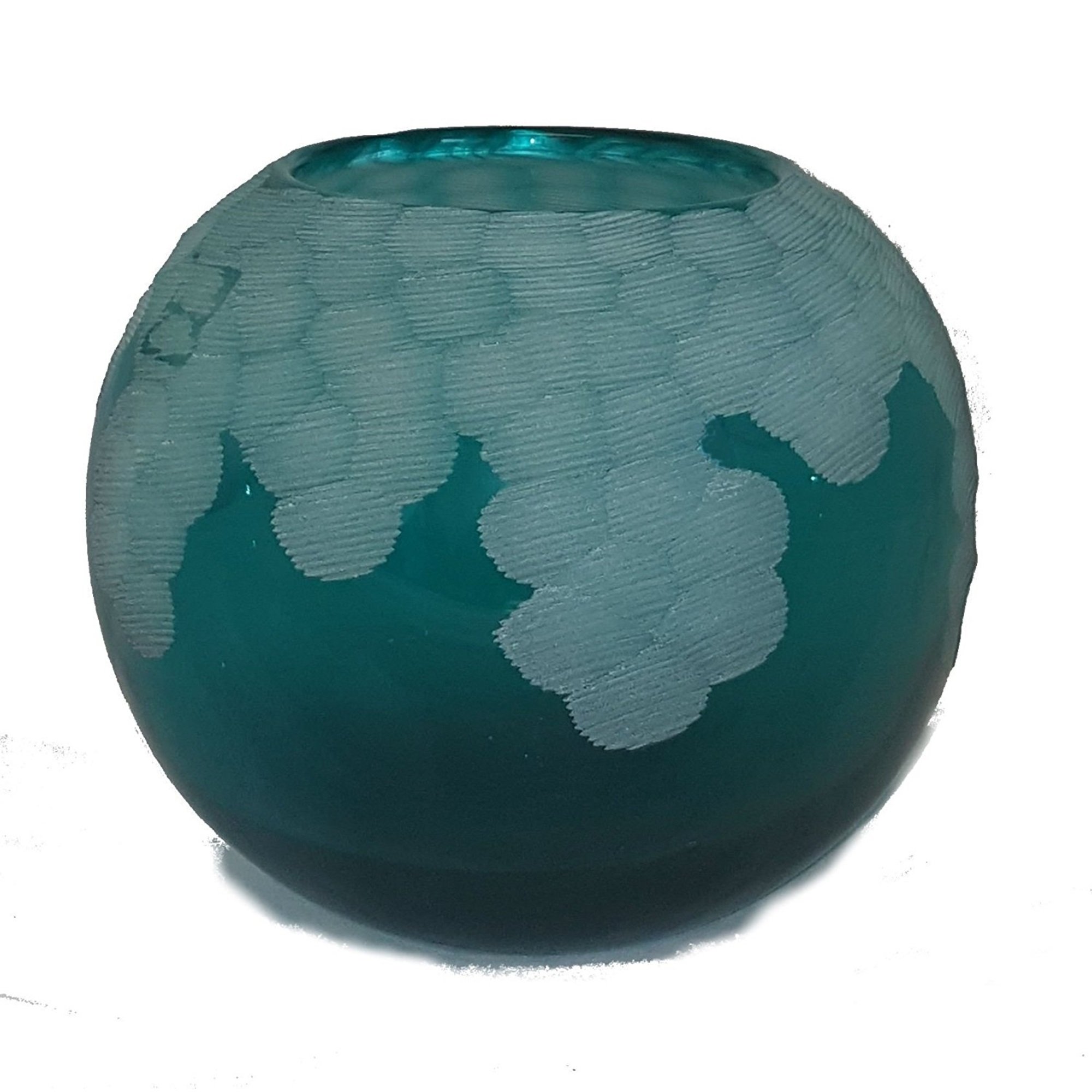 Foto 2 pulgar | Jarrón Manhattan Chic De Cristal Redondo Tallado Artesanalmente De Color Verde Lago - Venta Internacional.