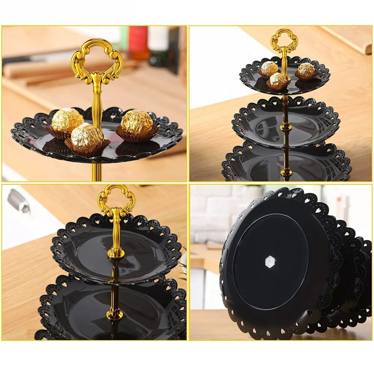 Foto 4 pulgar | Exhibidor de 3 Niveles para Cupcakes y Postres en Negro y Dorado