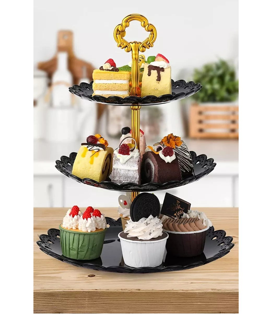 Foto 5 pulgar | Exhibidor de 3 Niveles para Cupcakes y Postres en Negro y Dorado