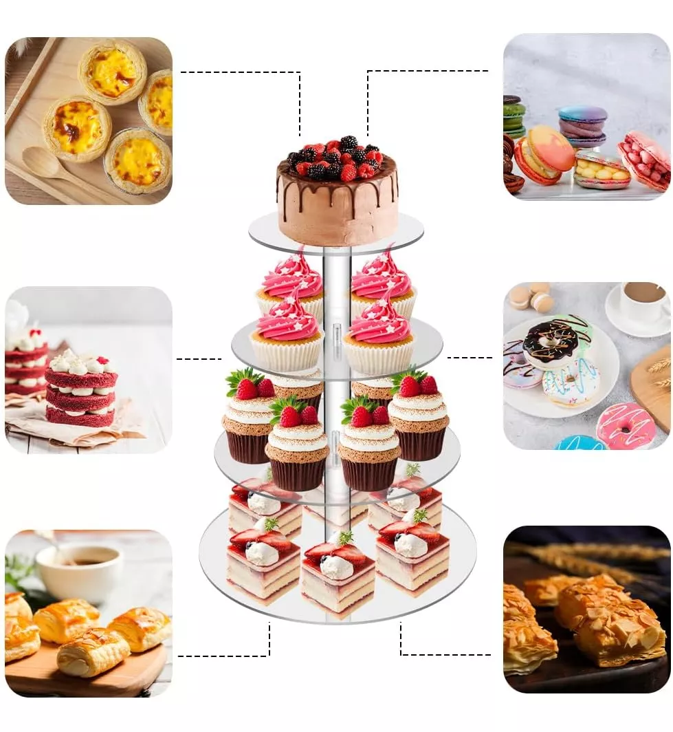 Foto 5 pulgar | Soporte para Cupcakes de Postre Acrílico con LED y 4 Niveles