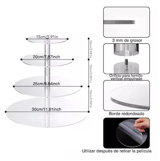Foto 2 | Soporte para Cupcakes de Postre Acrílico 4 Niveles con Led Redondo Transparente