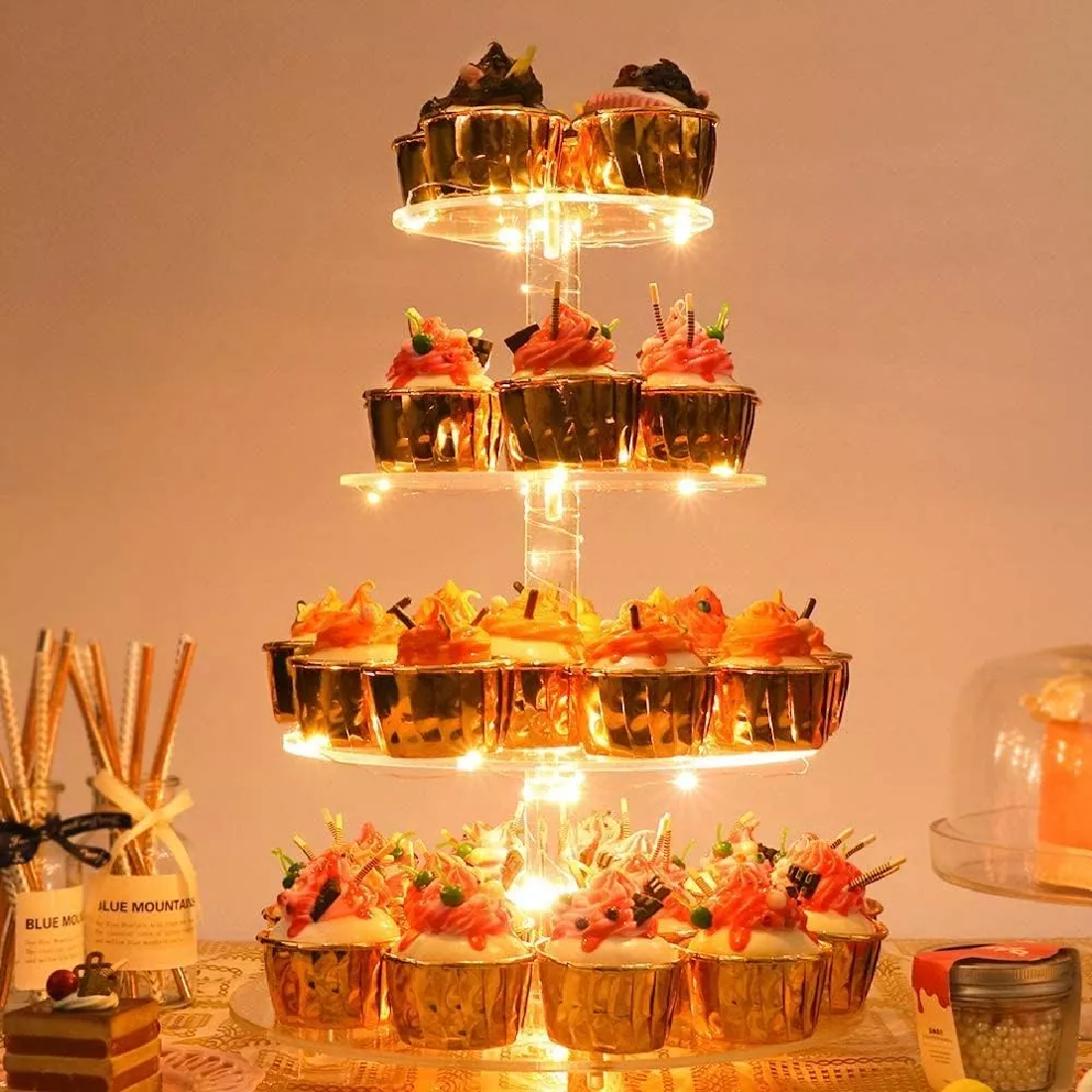 Foto 3 | Soporte para Cupcakes de Postre Acrílico de 4 Niveles con Luces LED