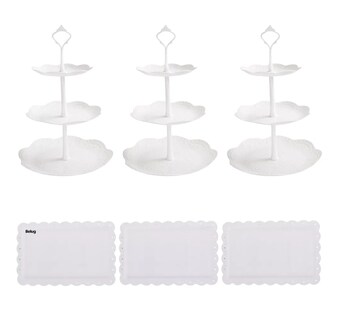 Foto 1 | Kit Para Base Para Cupcake Y Postre Mesa De Dulce Exhibidore 3 Pzs Blanco Redondo Cuadrado