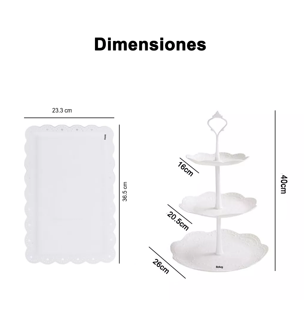 Foto 4 | Kit Para Base Para Cupcake Y Postre Mesa De Dulce Exhibidore 3 Pzs Blanco Redondo Cuadrado