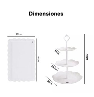 Foto 4 | Kit Para Base Para Cupcake Y Postre Mesa De Dulce Exhibidore 3 Pzs Blanco Redondo Cuadrado