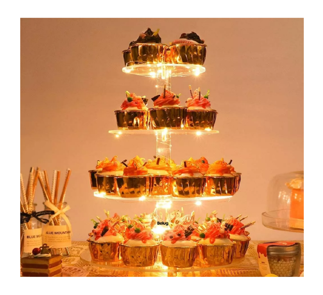 Foto 4 pulgar | Soporte Para Cupcakes De Postre Belug,  Acrílico 4 Niveles Con Led Redondo Transparente