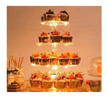 Foto 3 | Soporte Para Cupcakes De Postre Belug, Acrílico 4 Niveles Con Led Redondo Transparente