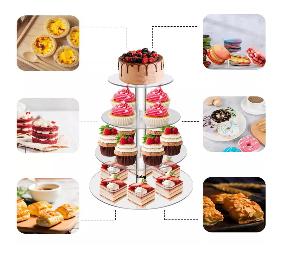 Foto 5 pulgar | Soporte Para Cupcakes De Postre Belug,  Acrílico 4 Niveles Con Led Redondo Transparente