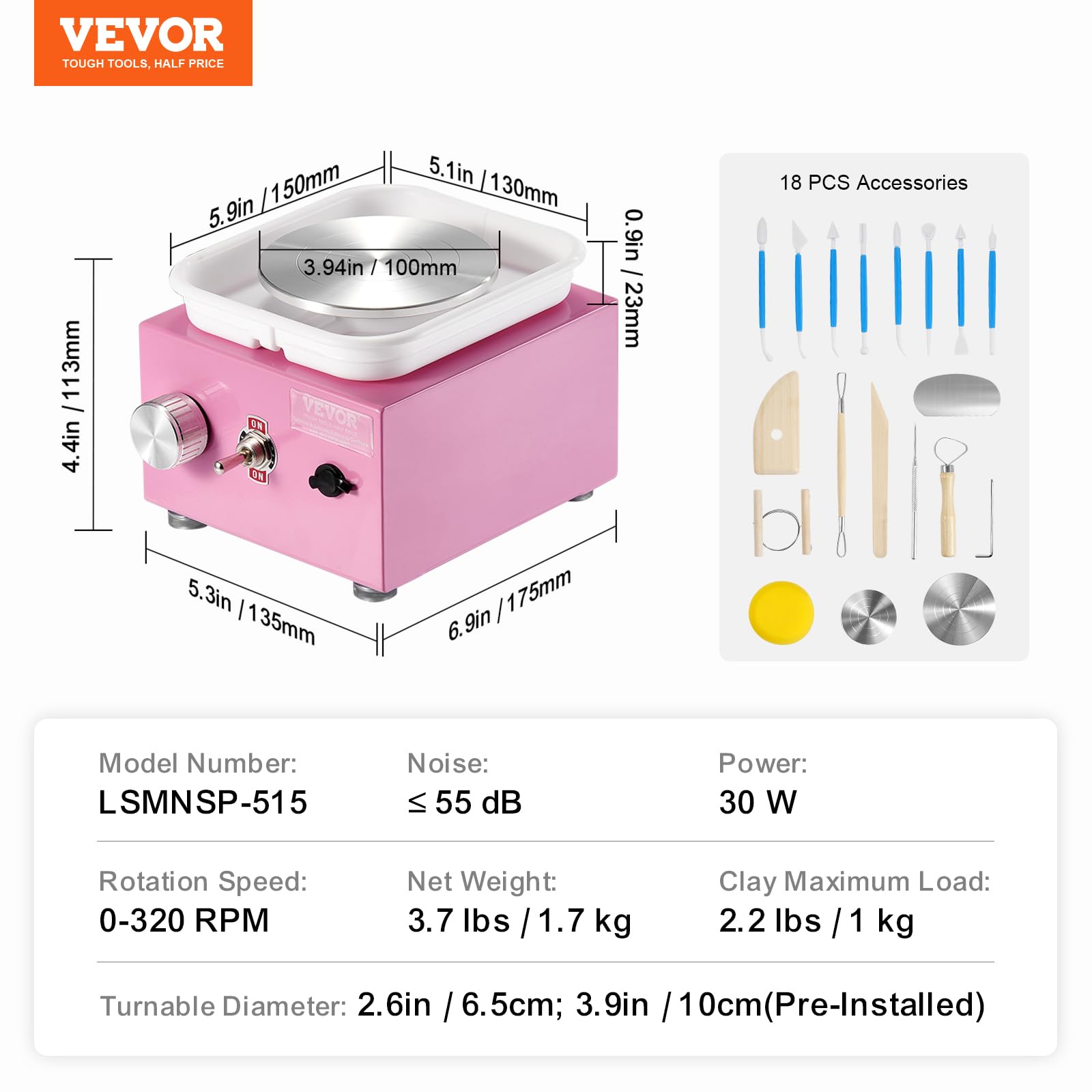 Foto 7 | Llanta Giratoria Vevor Mini De 6,5 Cm/10 Cm, 2 Tocadiscos, Color Rosa Eléctrico - Venta Internacional.