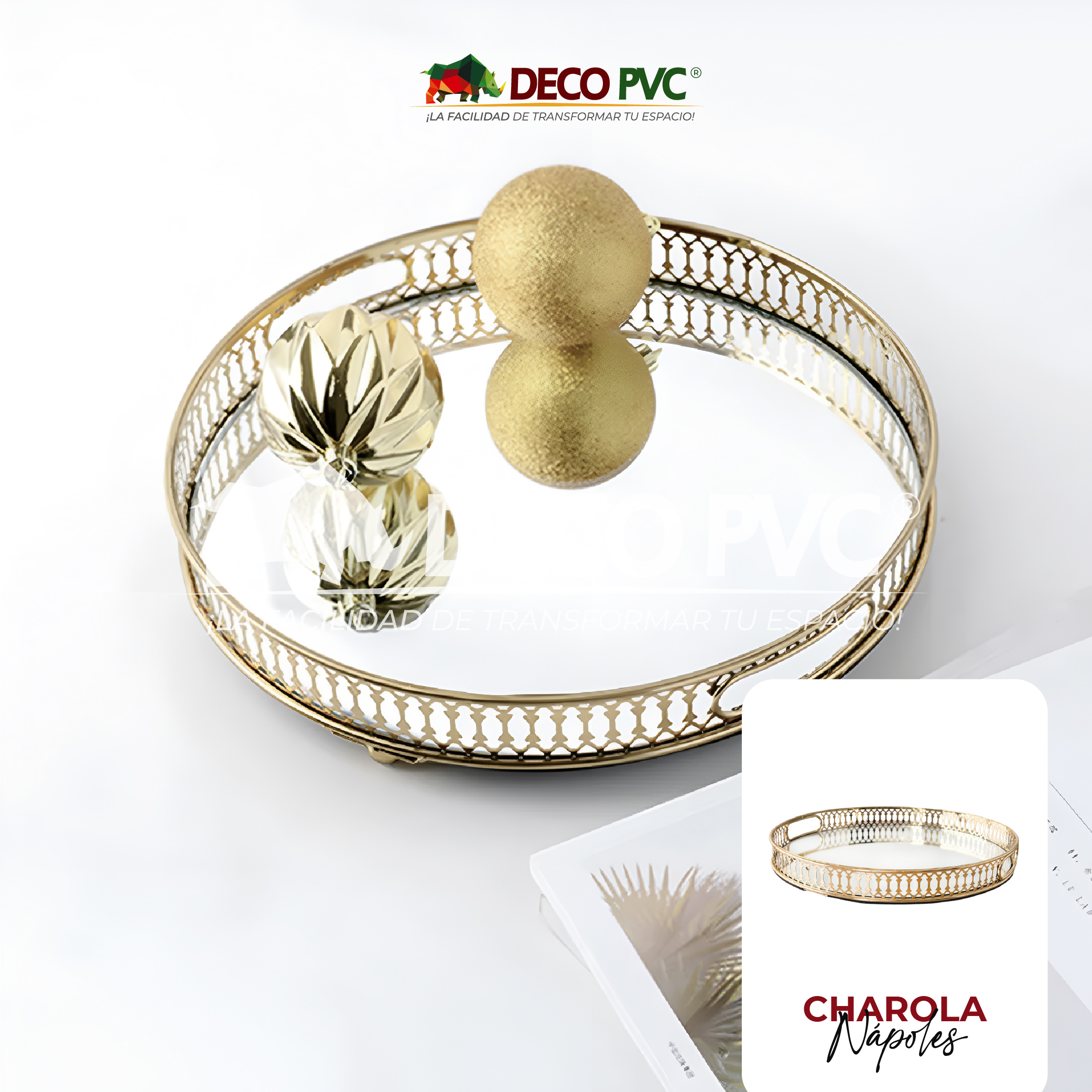 Foto 3 pulgar | Charola Decorativa Dorada Con Espejo Decoluxe Bandeja