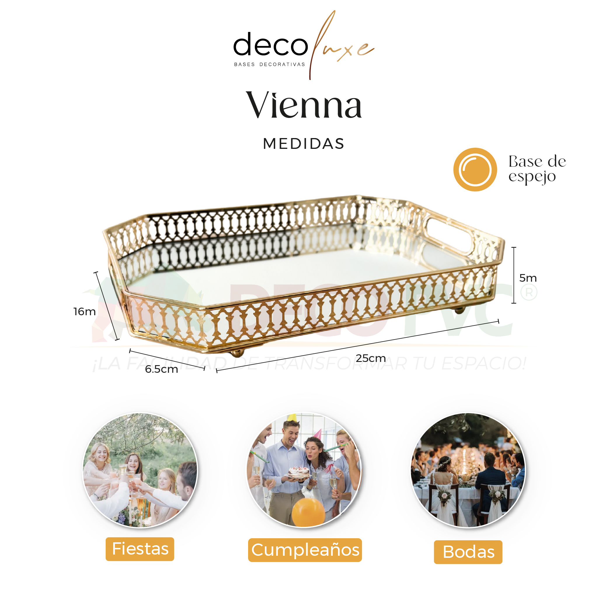 Foto 3 | Charola Decorativa Dorada Con Espejo Decoluxe Bandeja Vienna