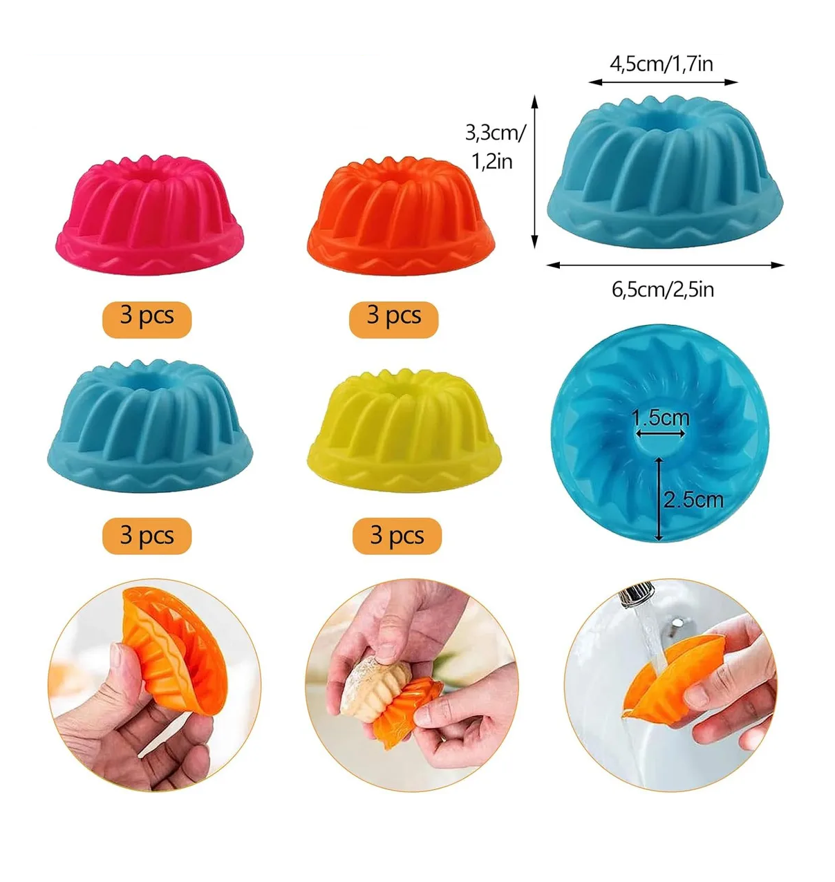 Foto 5 pulgar | 24 Pcs Molde Rosca Silicona Capacillo Gelatina Repostería Multicolor