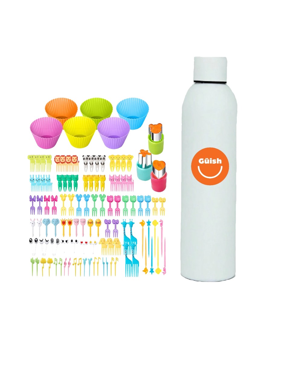 Foto 2 pulgar | 127pzas Mini Palillos De Animales Y Moldes Para Cupcakes + Termo De Agua De Regalo Güish