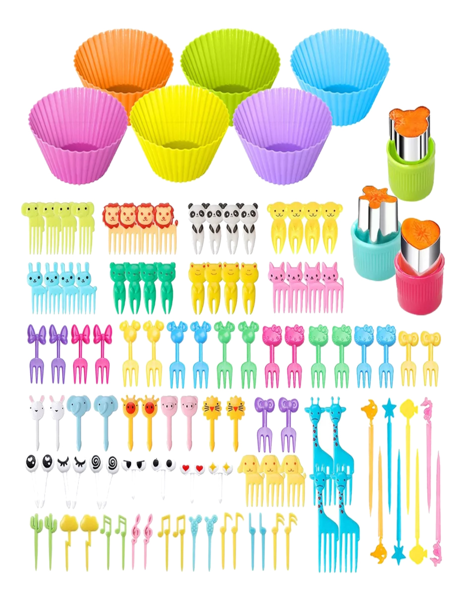 Foto 2 | 127pzas Mini Palillos De Animales Y Moldes Para Cupcakes + Termo De Agua De Regalo Güish