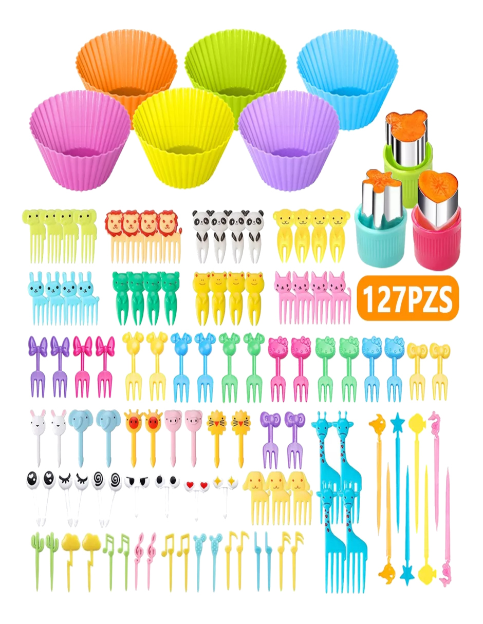 Foto 4 pulgar | 127pzas Mini Palillos De Animales Y Moldes Para Cupcakes + Termo De Agua De Regalo Güish