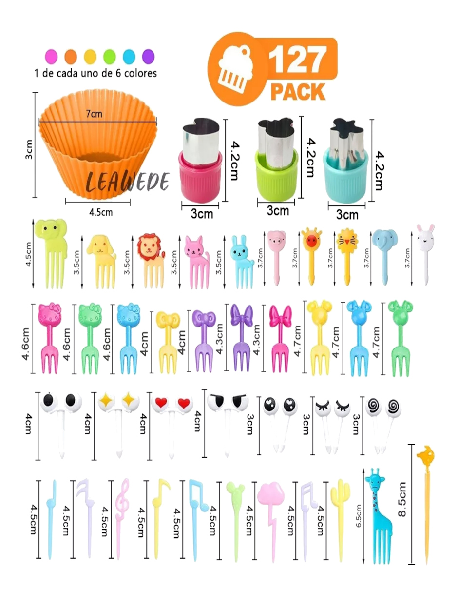 Foto 5 pulgar | 127pzas Mini Palillos De Animales Y Moldes Para Cupcakes + Termo De Agua De Regalo Güish