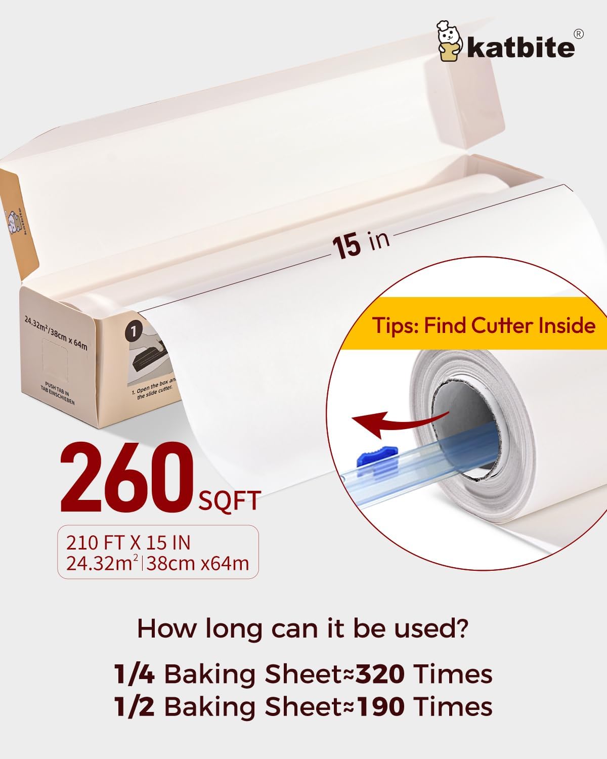 Foto 3 pulgar | Rollo de Papel Pergamino Katbite Baking 15 Cm 64 M - Venta Internacional