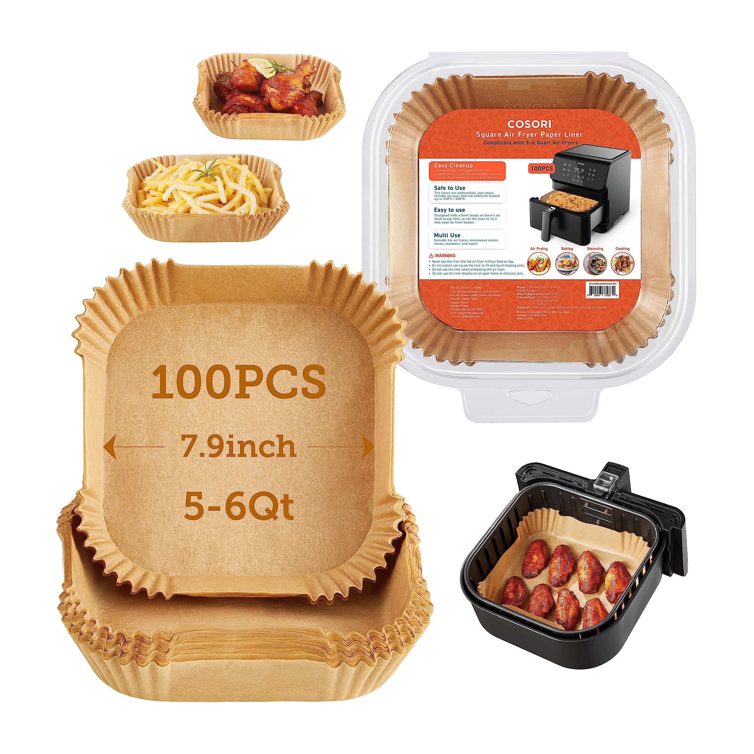 Foto 1 | Papel Desechable Cuadrado Air Fryer Liners Cosori 100 Unidades - Venta Internacional