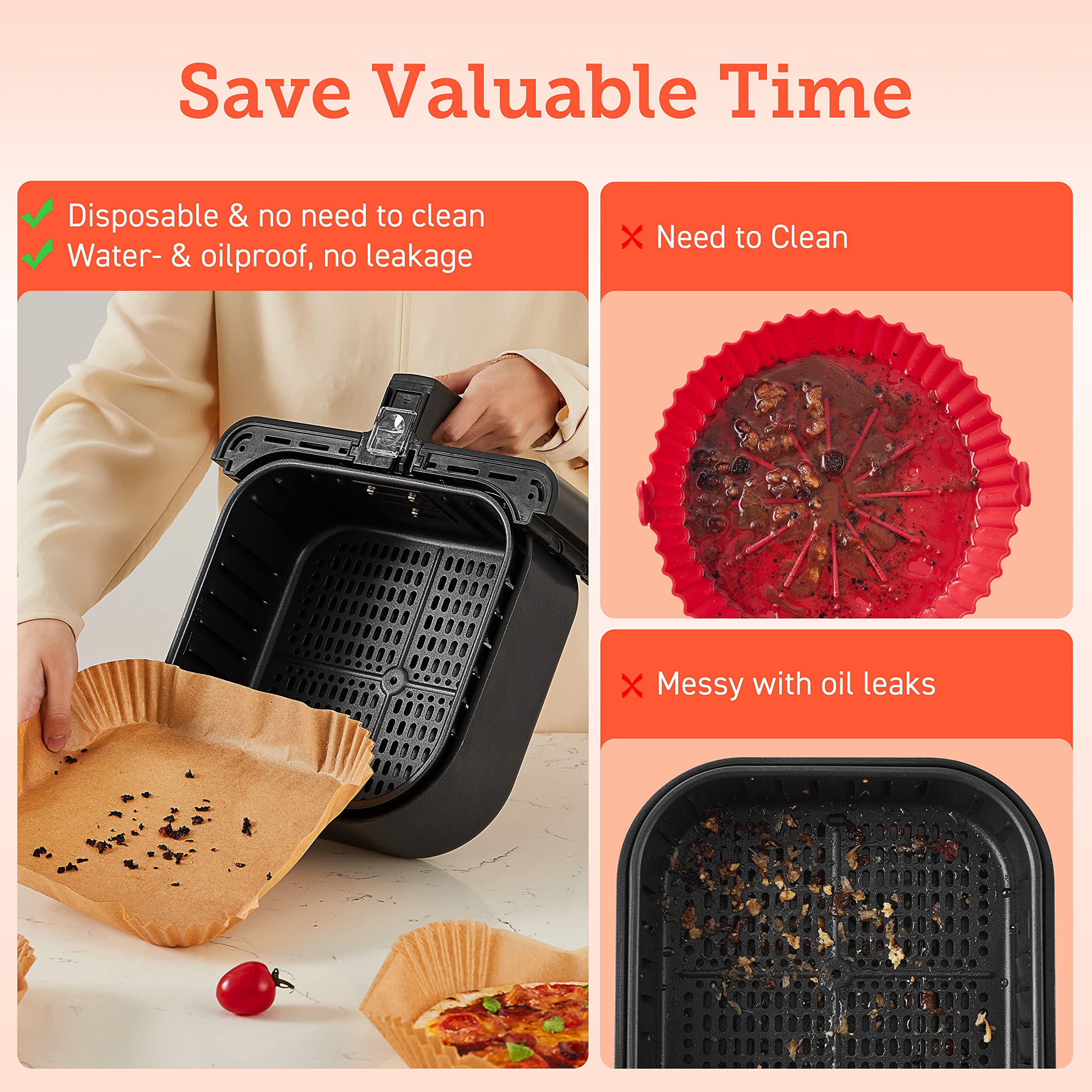 Foto 3 pulgar | Papel Desechable Cuadrado Air Fryer Liners Cosori 100 Unidades - Venta Internacional